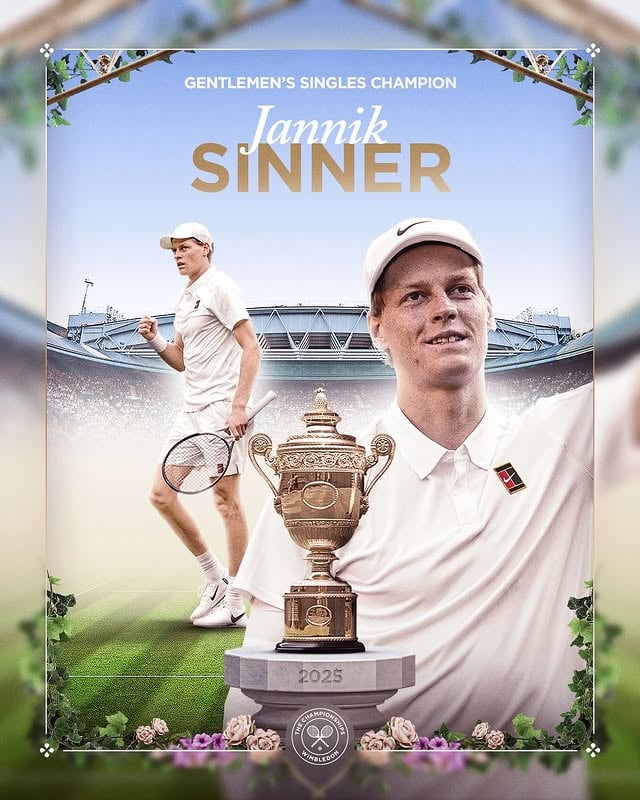 S1NNER 🏆World No.1 Jannik Sinner defeats Carlos Alcaraz to claim his first Wimbledon title 🇮🇹#Wimbledon by @wimbledon