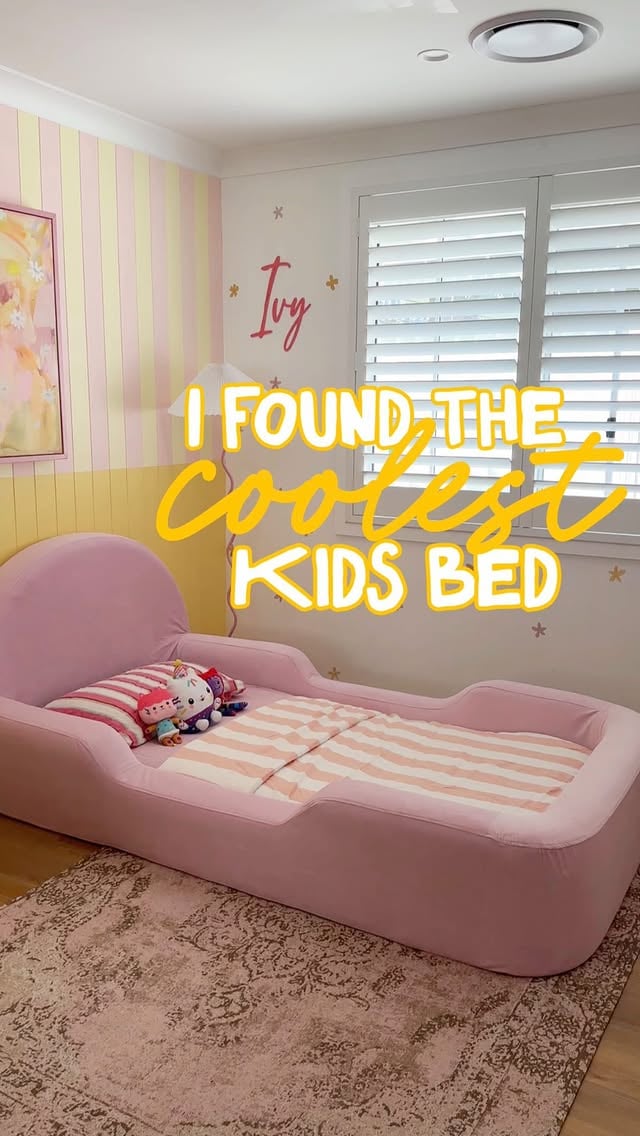 watch till the end for the reveal 😱😍We’re genuinely loving the @littlelifely bed from @lifelyhome.It’s been the perfect transition from cot to big kid bed.Low to the ground, soft foam edges (so no bumps), and machine-washable covers 👏🏼 Plus how dang awesome does it look in Ivy’s colourful room 😍If you’re in this stage too, you can use LITTLELIFELYBROOKE for $50 off 🎀 ADKids room | kids bedroom | big girl room | colourful home | colourful kids room | dopamine decor | bold interiors by @brookeposted