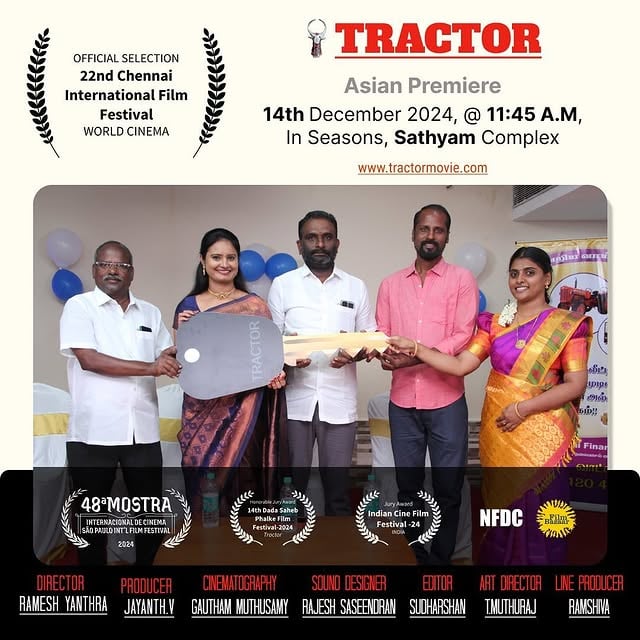 Hi everyone we are soo excited to invite you all for our FILM 🎥 TRACTOR 🚜😍🤩Our film going to participate 22nd CHENNAI INTERNATIONAL FILMFESTIVAL 🤩 Asian premiere.*Tractor Screening:* 14th December 2024, @ 11:45 a.m, in Seasons, Sathyam Complex, Chennai 🤩We all welcome you & need ur support & blessings! 🥰@tractor_movie @fridayentertainment.off @v_jayanthan @rameshyanthra @ciff_international @gowtham__muthusami @editorsudharsan @muthurajthangavel @prabakaranjayaraman2023 @sweetha_pradhap @ramshivakandhasamy @vennila_vibe @jchrisjerome #chennaiinternationalfilmfestival #tractor #trackerlife #worldcinima #noncompetition #proudmoment #support #expectinggood #waiting #blessings #hardworkneverfails #instafamily #followerssupport #movielover #workhard #teamwork