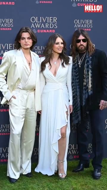 Elizabeth Hurley, 60, looked so glamorous on the red carpet alongside boyfriend Billy Ray Cyrus and her son Damian ✨ The couple stepped out for their first public appearance in five months at the Olivier Awards, the mother-son duo coordinating in gorgeous, all white ensembles 🤍 

📽️ : Getty
#ElizabethHurley