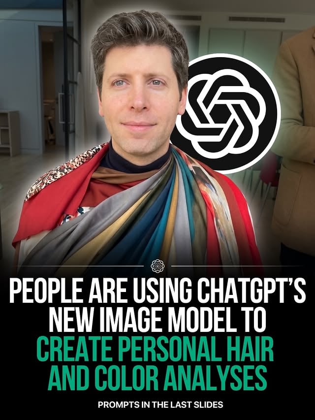 ChatGPT is now your personal stylistPeople are using ChatGPT’s new image model to generate full hair, color, and makeup analyses from a single photo. The outputs look like real consultancy reports, with side by side comparisons and clean visuals.Instead of guessing what suits you, the model creates structured visuals showing what works and what does not. It focuses on contrast, undertones, face shape, and styling variations, all in one image.This turns ChatGPT into a visual decision tool, not just a text assistant. And it works in seconds with simple prompts.This could replace how people choose their look.Would you trust AI to style you?Prompts:🌈 Create a personal color analysis graphic using this portrait. Show side-by-side clothing color comparisons to highlight which colors suit the subject best. Make it visual-first, with short labels only and no paragraphs.💇🏼‍♂️Create a hairstyle analysis graphic using this portrait. Show side-by-side hairstyles comparisons to highlight which hairstyles suit the subject best. Make it visual-first, with short labels only and no paragraphs.💄Create a visual makeup analysis graphic using this portrait. Feature side-by-side comparisons to determine which makeup best suits the subject, and showcase their skin undertone. The graphic should be visual-first, using only short labels with no paragraphs. by @chatgptricks