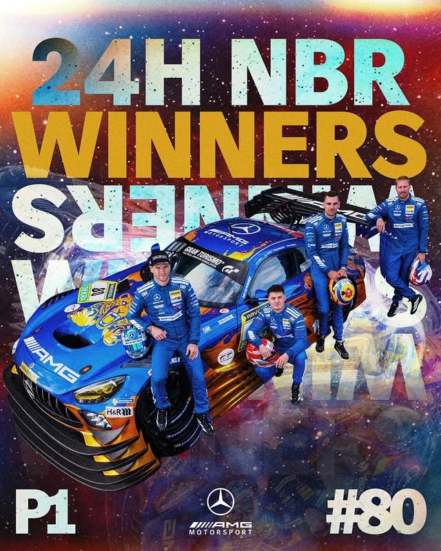 THEY DID IT! 🏆 #80 Mercedes-AMG Team RAVENOL with drivers @maroengel, @maximemartinracing, @fabischiller, and @lucastolz win the @24hnbr! 👏👏 #AMG #24hNBR #IGTC by @mercedesamgmotorsport
