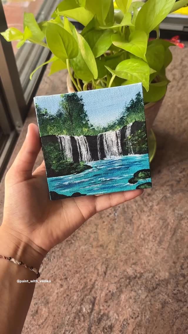 Easy waterfall art 🦢😍🌊! Save+try asap🥰💡I love waterfalls especially after a long trek, it’s just worth the climb for the views ✨😍What should I paint next? Comment down below👇🥰...Keywords- waterfall art, easy art, easy canvas, canvas ideas, cute art, easy painting, easy paintings, art tutorials, easy art tutorials #easyart #waterfallart #stepbysteppainting #paintingprocess #paintingtutorial by @paint_with_vedika