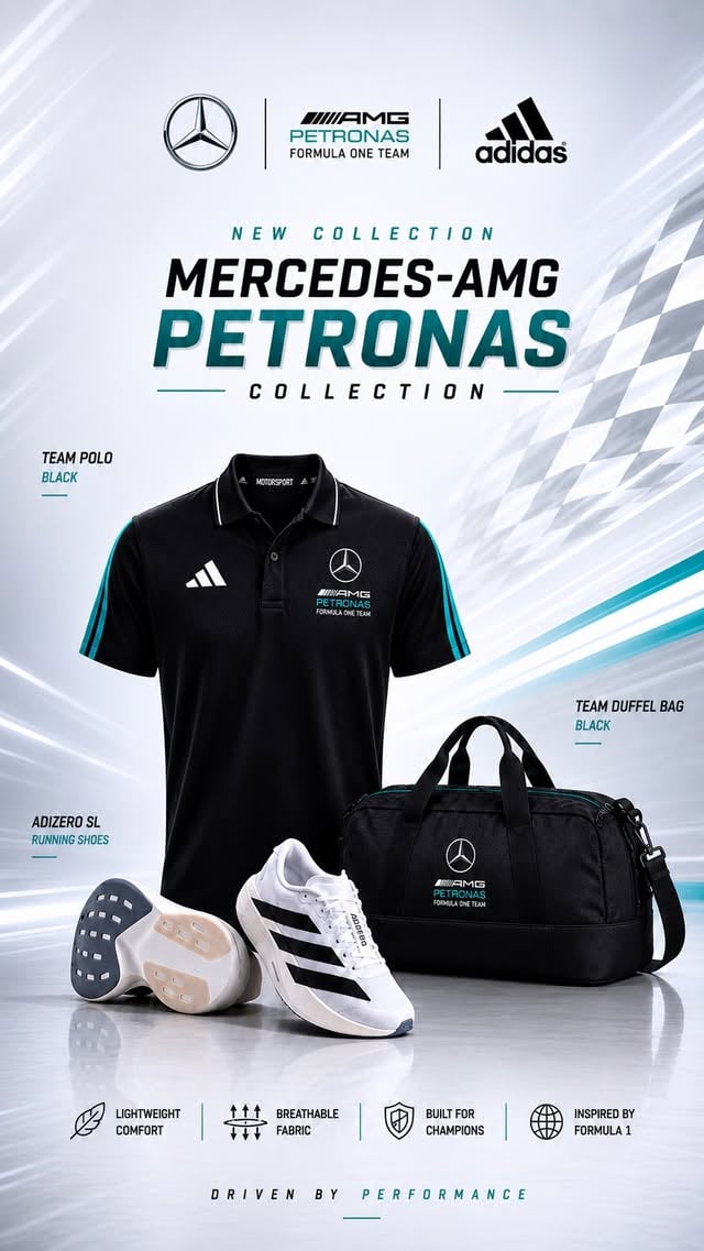 الهام‌گرفته از دنیای فرمول یک 🏁کالکشن Mercedes-AMG Petronasبا همکاری adidas.• Team Polo• Adizero SL• Team Duffel Bag#کتانی #ایران #آدیداس #کفش #adidas by @minazmezon