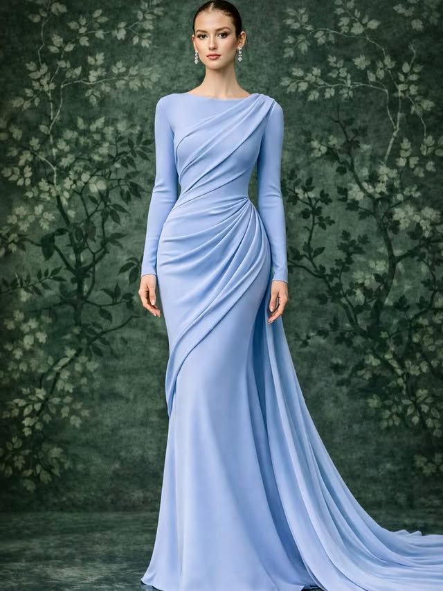 In Botánica Oscura FW26, fluid draping unfolds like petals in a secret garden, sculpting the body with effortless grace. Rendered in an ethereal ice-blue hue, this silhouette captures the quiet beauty that emerges from darkness—where strength and femininity exist in perfect harmony.#FW26 #AnayaCollection #evening gown #luxury #couture by @anayacollection