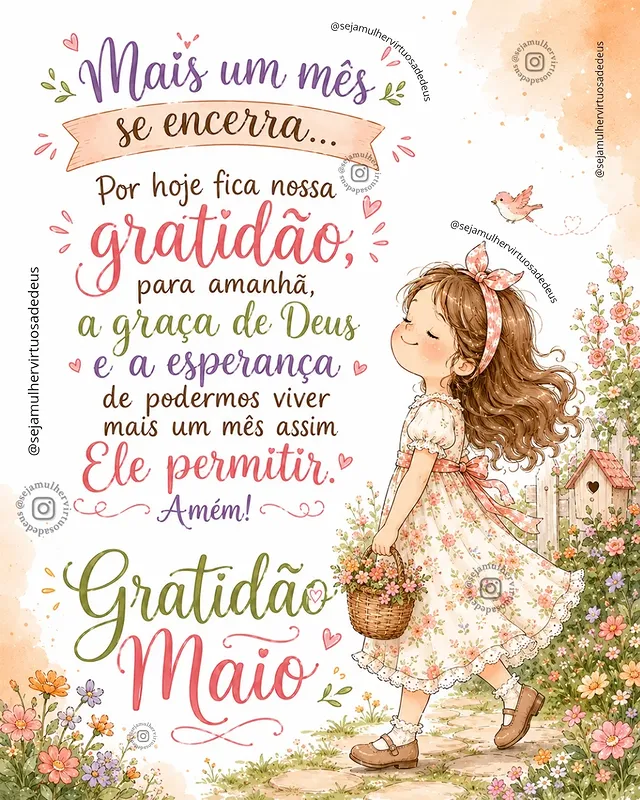 Mais um mês se encerra...Pra hoje fica nossa gratidão para amanhã, a graça de Deus e a esperança de podermos viver mais um mês assim Ele permitir. Amém Gratidão Maio!#reflexaododia #devocional #bomdia #gratidao #sabadoo