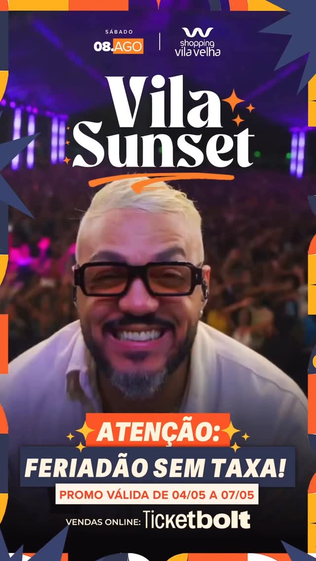 🚨 FERIADÃO SEM TAXA! 🚨Chegou a oportunidade perfeita para garantir seu lugar na estreia do VILA SUNSET. 🎶Até o dia 07/05, os ingressos online estão SEM TAXA.E o motivo já é mais do que especial: BELO desembarca em Vila Velha para comandar um pôr do sol inesquecível, ao lado das atrações capixabas Pele Morena, Glauco e DJ LUUH.📍 Shopping Vila Velha🗓️ 08 de agostoNão deixe para depois. Aproveite a condição especial e garanta agora o seu ingresso pela Ticketbolt (LINK NA BIO) by @melhoreseventosdoes