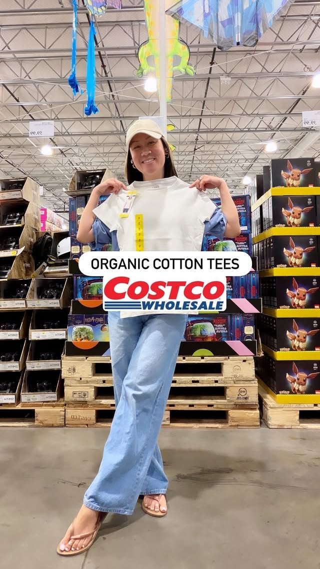 ✨ladies ORGANIC COTTON tees 10.99✨This is cute. Wish they had XS so I could try it on for yall. Comes in pink, white, blue and green!The longer crew neck tees are in 🥰🫧 by @costcoclaudia