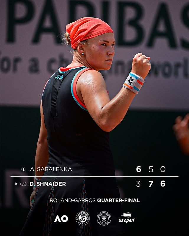 Diana’s dream day ✨22-year-old Diana Shnaider defeats world No. 1 Aryna Sabalenka to reach her first Grand Slam semi-final @rolandgarros. by @wimbledon