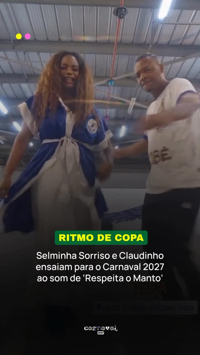 Quem aí já tá no clima da Copa do Mundo? 🇧🇷 No ensaio da @selminhasorriso e o @claudinhoms10 desta semana, o ritmo já é de torcida pelo @brasil! 🥹 A bandeira é a da @beijafloroficial, mas a trilha sonora é o funk “Brasil” (“Respeita o Manto”), do DJ @listenmaia. Quem vem com o casal, Vini Júnior, Rafinha, Alisson, Casemiro, Militão, Neymar e os outros? ⚽ 📹 Reprodução/Instagram by @carnaval
