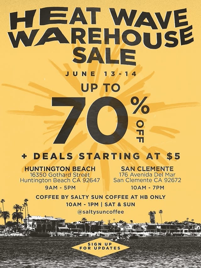 ☀️ THE SUMMER WAREHOUSE SALE IS HERE ☀️June 13 - 14 • 9 AM - 5 PMUp to 70% off + deals starting at just $5 👀Find your favorite brands, summer staples, and one-time steals at our Huntington Beach + San Clemente locations before they’re gone!Come to the HB location for craft coffee from @saltysuncoffee while you shop ☕️#jackssurfboards #warehousesale #orangecounty #summerdeals by @jackssurfboards