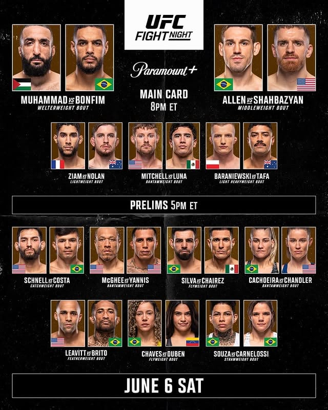 Vegas action RETURNS 👊

Prelims 5pmET | Main Card 8pmET

[ #UFCVegas118 | JUNE 6 | LIVE on @ParamountPlus ]