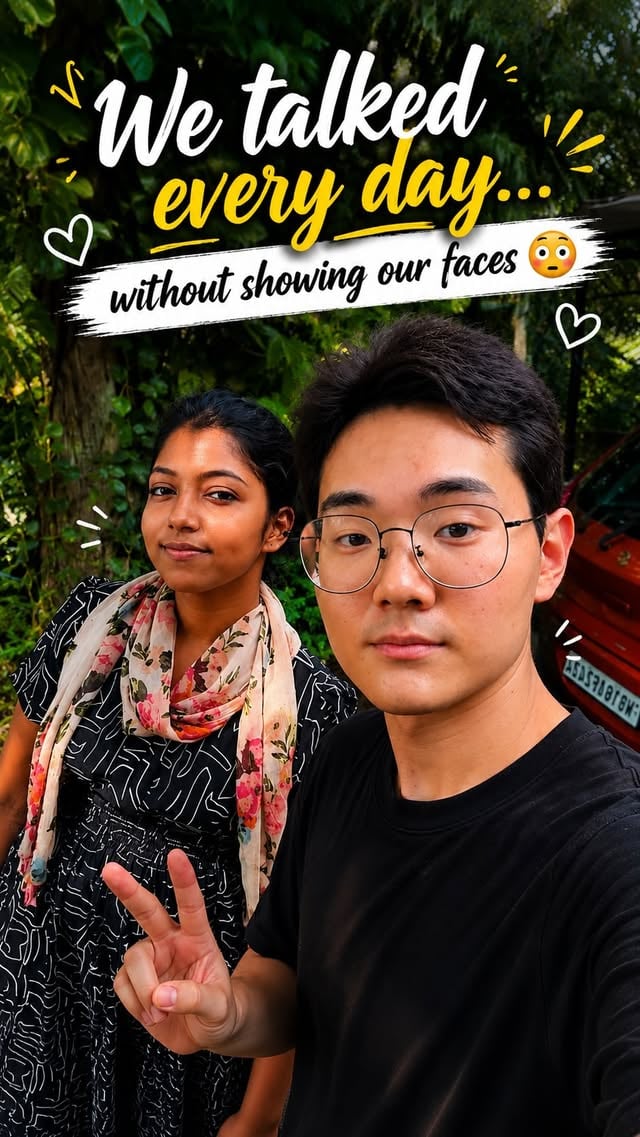 𝐖𝐞 𝐭𝐚𝐥𝐤𝐞𝐝 𝐞𝐯𝐞𝐫𝐲 𝐝𝐚𝐲… 𝐰𝐢𝐭𝐡𝐨𝐮𝐭 𝐬𝐡𝐨𝐰𝐢𝐧𝐠 𝐨𝐮𝐫 𝐟𝐚𝐜𝐞𝐬. 😳 Stay tuned for the full story soon! ❤️ 🇰🇷❤️🇮🇳 by @saheba_in_korea_