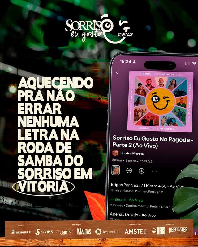 A gente quer saber se o pessoal do Espírito Santo tá ensaiando direitinho pro #SorrisoMarotoEuGostonoPagode 👀Já já a nossa roda de samba chega por aqui e queremos todo mundo firmando na palma da mão e cantando a plenos pulmões! 🤭🗓️ 19 de setembro | Praça do Papa🎫 Garanta seu ingresso em INGRESSE.COM e nos vemos em breve!! by @melhoreseventosdoes