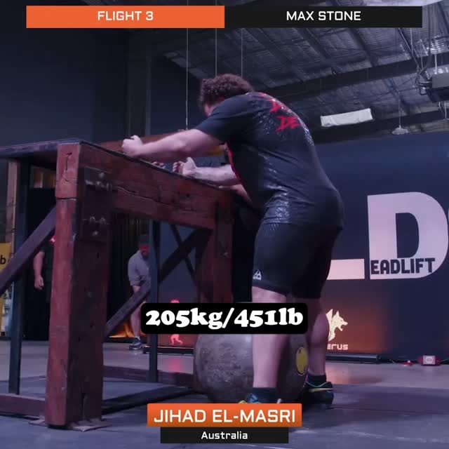 @jihad.the.strong.physio with a super easy 205kg stone! Watch a full replay of @Log.deadlift.stone now over on officialstrongman.com by @officialstrongman_