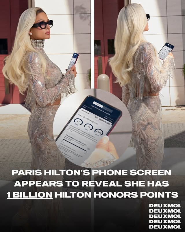 Paris Hilton was spotted leaving Baldi, but it was her phone screen that is sending us to the moon 🚀. She appears to literally have 1 BILLION Hilton Honors points! Only Paris! 💅#parishilton #spotted #partner