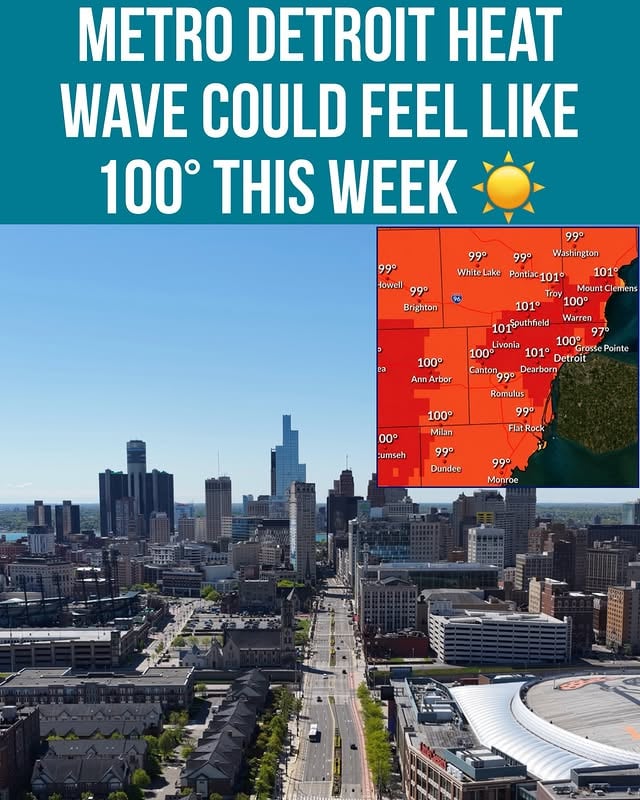 Metro Detroit is expected to heat up this week, with temperatures reaching the 90s by Wednesday and Thursday.The National Weather Service says humidity could push heat index values into the 100s in parts of the area. Storms are also possible at times this week. Residents are urged to stay hydrated, limit time outside and check on older neighbors or family members. by @metrodetroitnews