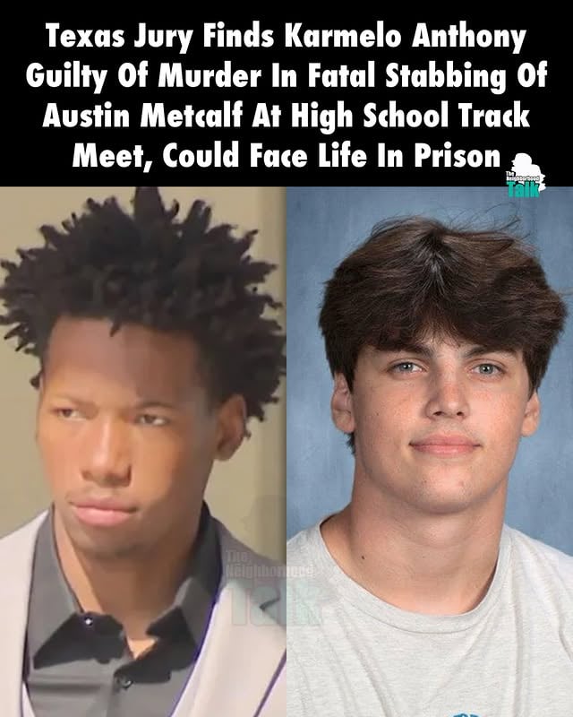 TNHT Staff: @hausofaaron__________________Neighbors, the verdict is in. A Collin County jury has found Karmelo Anthony guilty of murder in the fatal stabbing of 17-year-old Austin Metcalf.__________________Anthony, now 19, was charged in the April 2025 death of Metcalf following an altercation at a Frisco ISD track meet. According to prosecutors, Anthony and Metcalf attended different schools and did not know each other prior to the incident. Authorities said the confrontation began near a team tent area before Anthony allegedly stabbed Metcalf once in the chest.__________________Metcalf was rushed to a hospital but later died from his injuries.__________________Throughout the trial, the key dispute centered on whether Anthony acted in self-defense when he stabbed Metcalf.__________________The jury ultimately found Anthony guilty of murder, and he now faces a maximum sentence of life in prison.