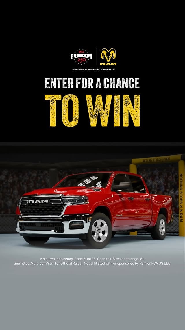 We're giving away a brand new Ram 1500 Big Horn to celebrate #UFCWhiteHouse! 🙌Link in bio to win!