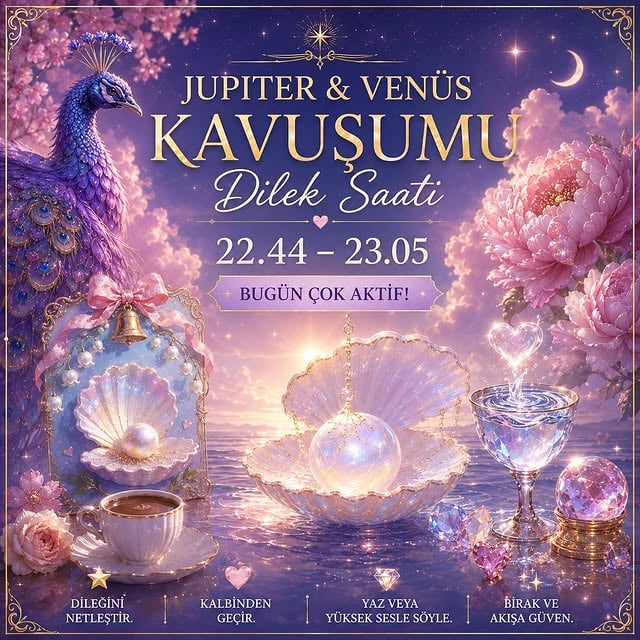 Tam kavuşum 22.59 ama;
22.44 & 23.05 arası komple kuvvetli. Yaz,çiz,dua et,imgele,telefonu kapat,her şeyi durdur ve bu kısa ama etkisi güçlü süreci kendine ayır aşkım.
🐚🦪🤍🌊🪻🦚💜 love u. Duyanlar duymayanlara haber sala .