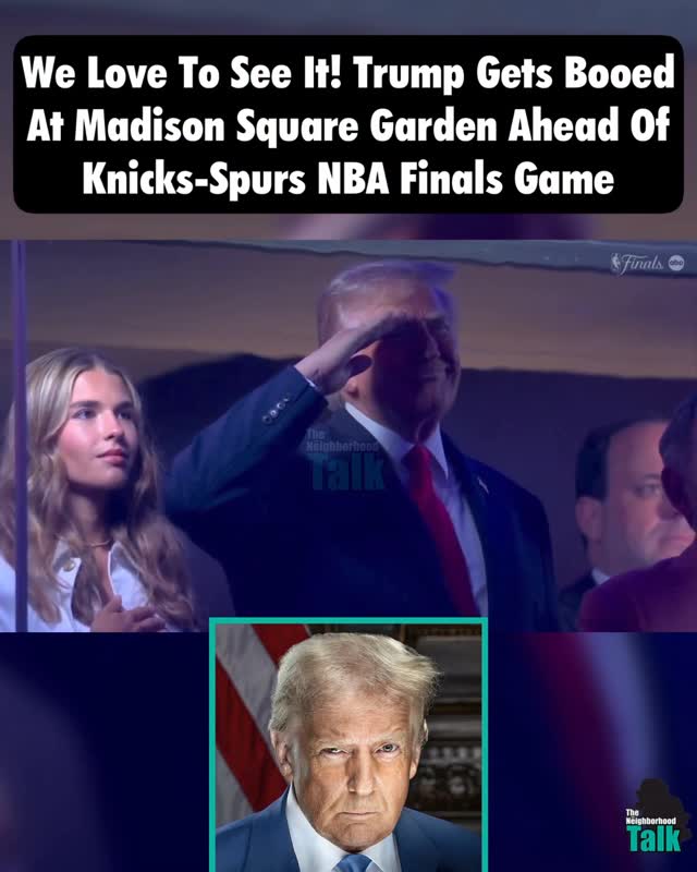 TNHT Staff: @antoine.hearns
——
Neighbors, Trump pulled up to Madison Square Garden Monday night for Game 3 of the NBA Finals between the New York Knicks and San Antonio Spurs.
——
When Trump appeared on the arena’s jumbotron, videos circulating online show portions of the crowd responding with loud boos as others cheered.
—-
Trump attended the game as a guest of Knicks owner James Dolan and became the first sitting U.S. president to attend an NBA Finals game. Whew! The reactions online have been rolling in ever since. Thoughts? 👀
