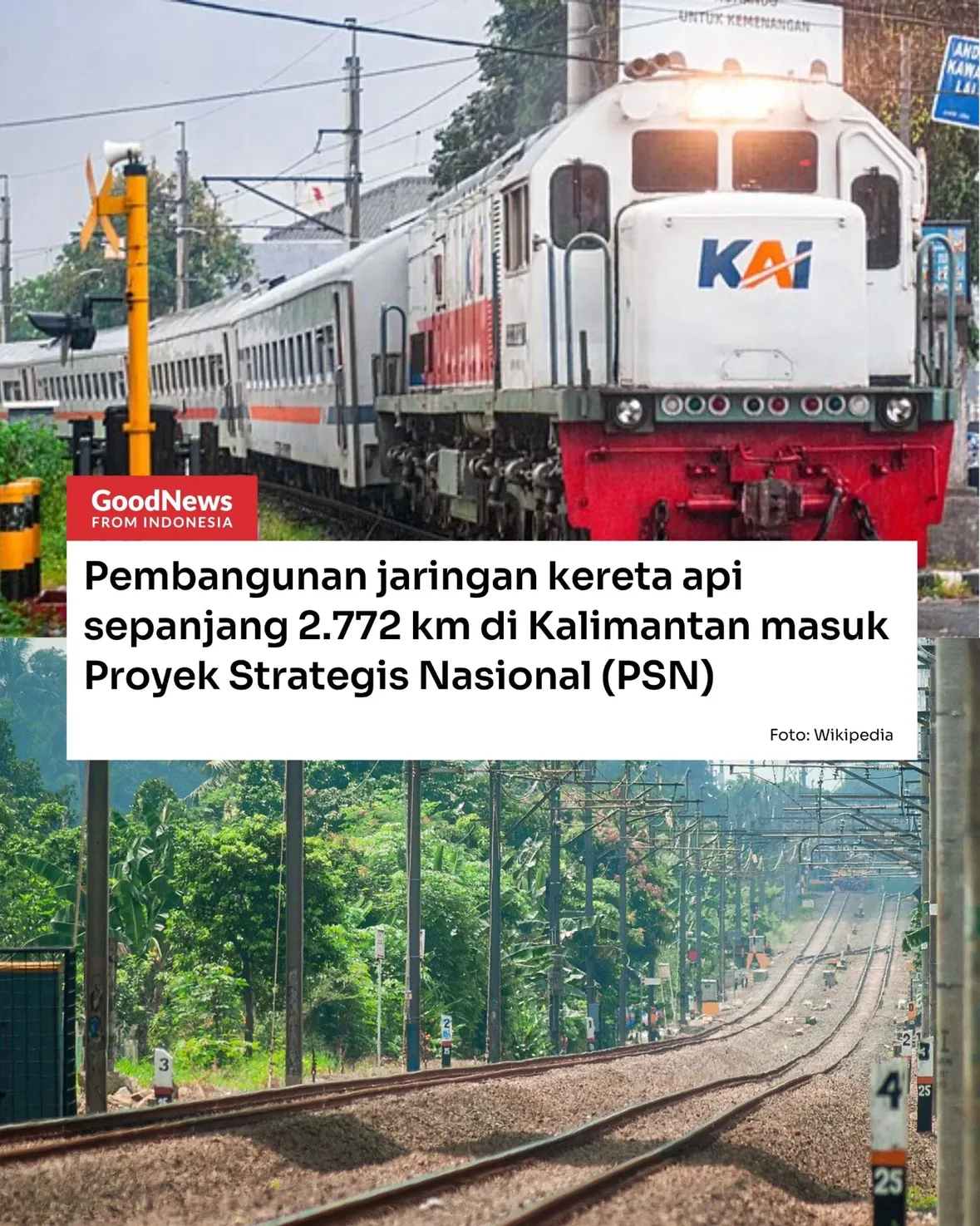Pemerintah kembali memasukkan proyek kereta api Trans Kalimantan ke dalam Proyek Strategis Nasional (PSN). 

Jalur sepanjang 2.772 kilometer ini direncanakan menghubungkan Singkawang, Kalimantan Barat hingga Tanjungselor, Kalimantan Utara sebagai upaya memperkuat konektivitas dan pemerataan pembangunan di Kalimantan.

Selain untuk transportasi penumpang, jaringan kereta api ini diproyeksikan mendukung distribusi logistik, hasil perkebunan, pertambangan, hingga akses menuju pelabuhan ekspor. 

Kehadiran transportasi massal ini diharapkan mampu menekan biaya logistik, membuka akses ekonomi baru, serta meningkatkan daya saing wilayah luar Jawa di masa depan.

#gnfi
#goodnewsfromindonesia
#indonesia
#makintahuindonesia