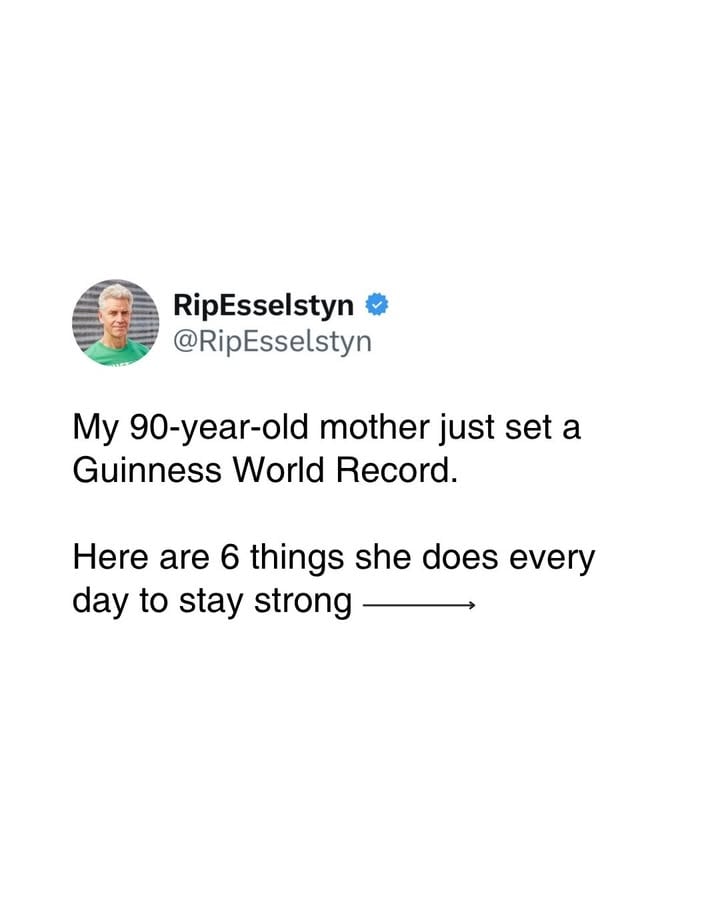 My 90-year-old mother still does these things every single day.

Not because they’re trendy. Because they work.

Movement. Real food. Strong relationships. Curiosity.

I put together a full guide with more of Ann’s habits, routines, and longevity tips.

Comment STRONG and I’ll send it your way 💪
