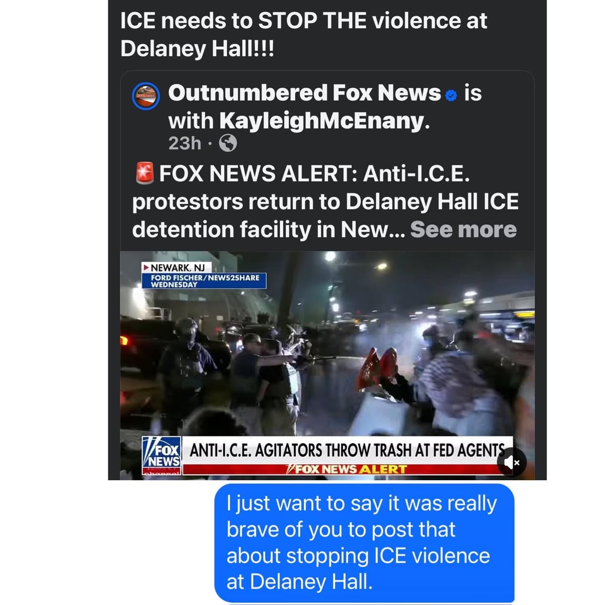 This next man shared a post demanding ICE stop the violence at Delaney Hall detention center.

He meant ICE needs to stop the protesters, but… 😉