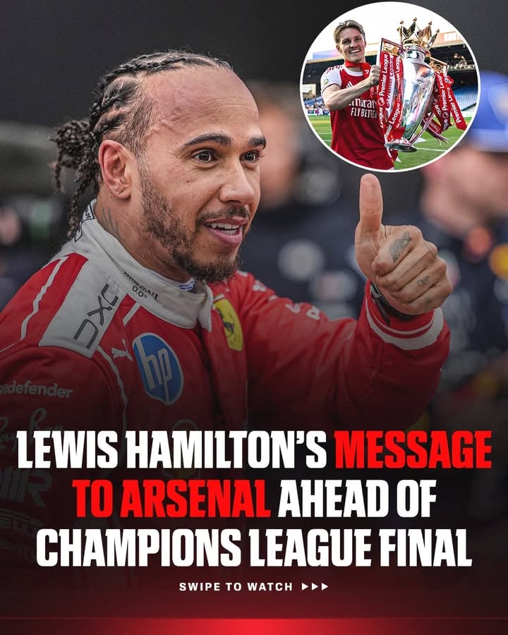 Lewis answers football questions ahead of his team, Arsenal, facing PSG in the Champions League final 👀 (via @scuderiaferrari)