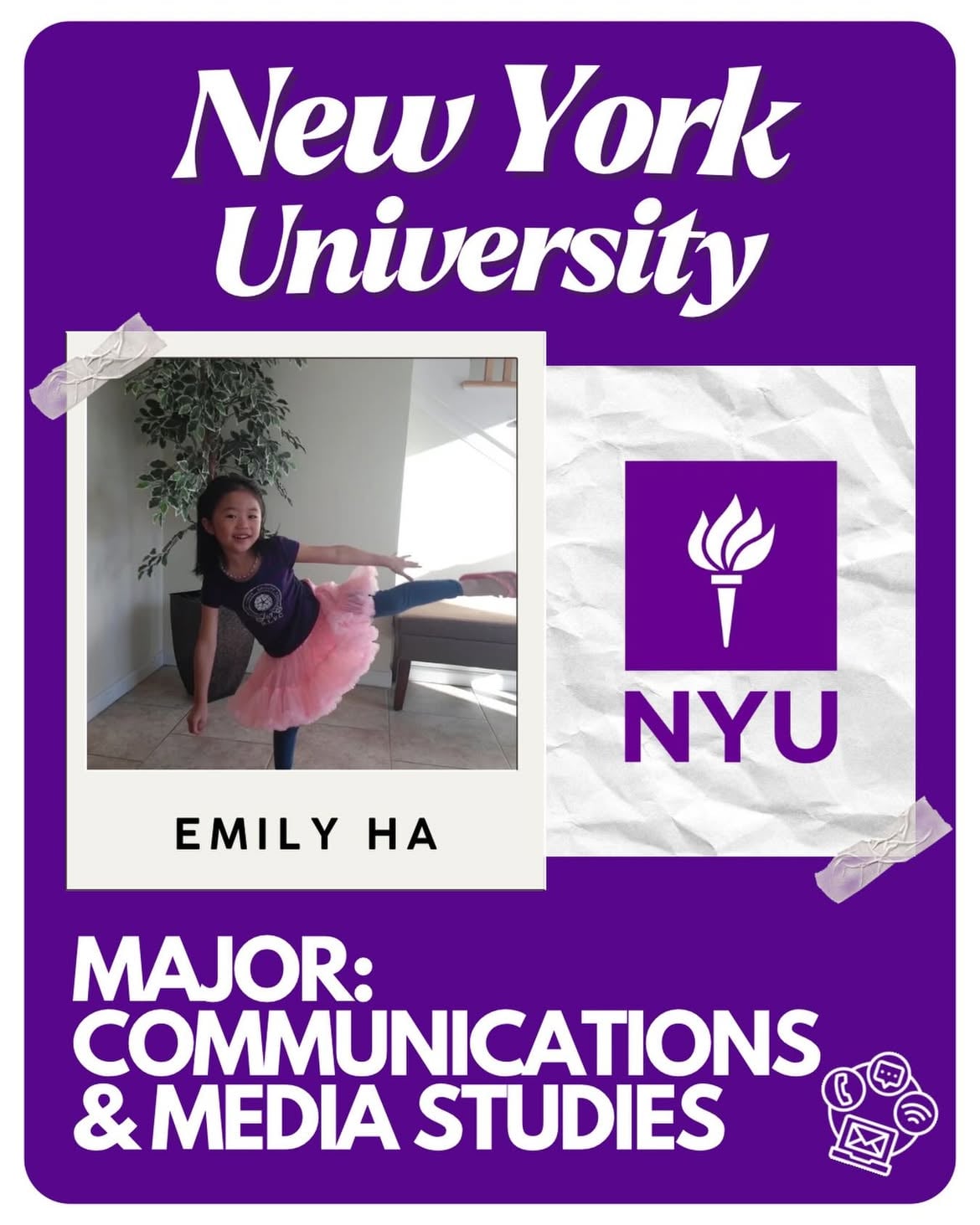 Welcome to college Emily…this is gonna be a blast. 🏙️🛍️🚕 Get the cameras ready because she is coming to NYU!!! 📸📹🥂✨ From city weekends to future Manhattan weekdays- she’s always had a story worth telling-you know you love her…NYU’s newest communications it girl, Emily Ha. 💋🌆🗽🪩