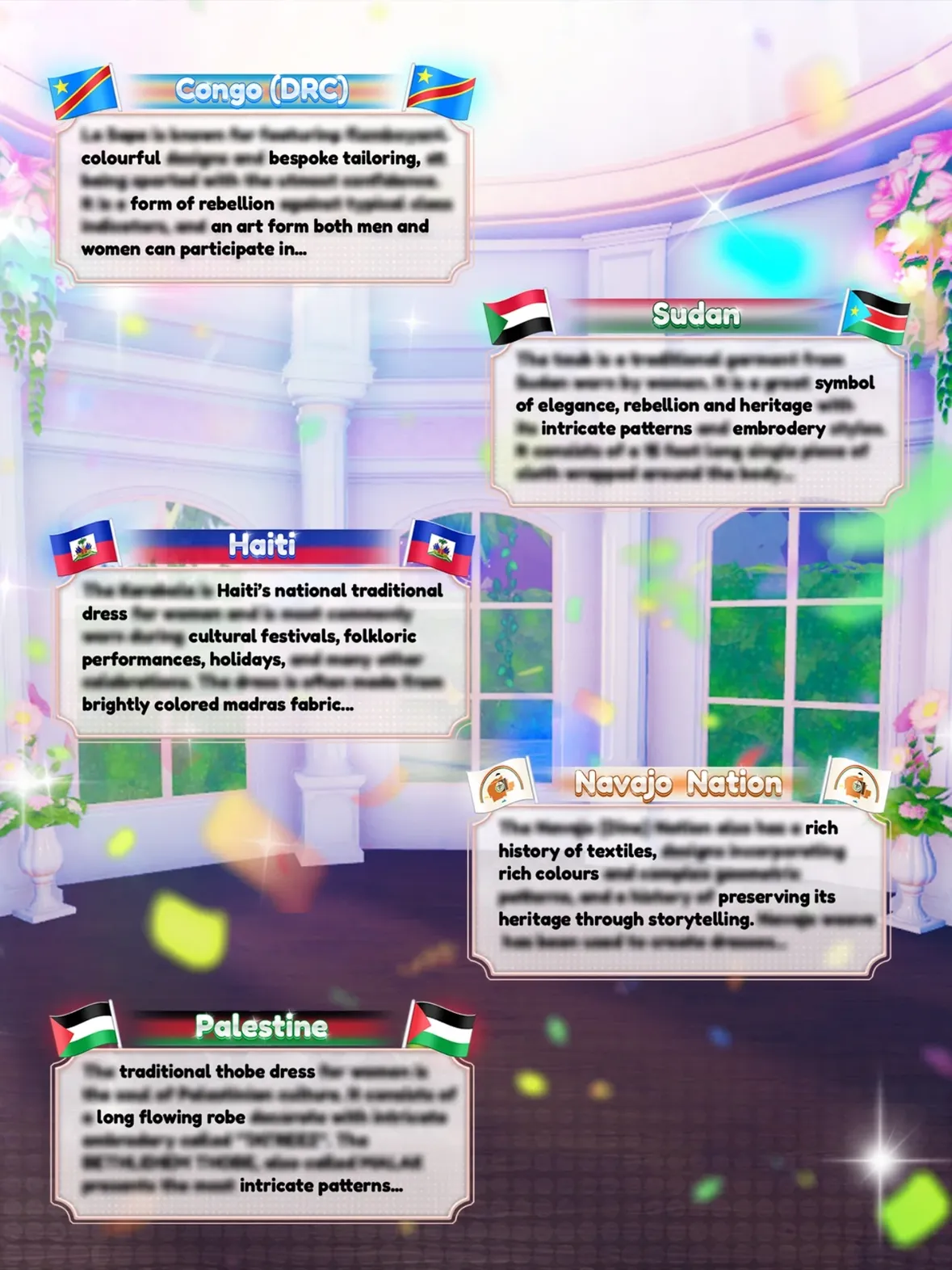 The return of the Cultural Diversity Update is almost here! 🌍✨

In addition to all of the returning cultures from last year, we’re excited to introduce the educational cards featured in this upcoming update.

This year, we are proud to highlight Congo, Sudan, Palestine, Navajo Nation, and Haiti as part of our cultural celebration. Take a glimpse at what’s to come when the update releases this Saturday, May 30th at 11 AM EST!