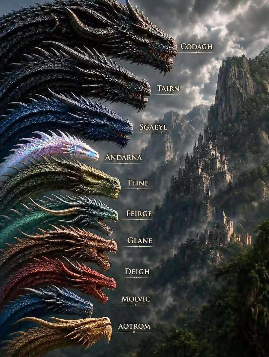 Fourth Wing Dragons 🐉 The dragon lineup: Codagh + General Melgren | Tairn + Violet Sorrengail | Sgaeyl + Xaden Riorson | Andarna + Violet Sorrengail | Teine + Mira Sorrengail | Feirge + Rhiannon Matthias | Glane + Imogen Cardulo | Deigh + Liam Mairi | Molvic + Aaric Graycastle | Aotrom + Ridoc Gamlyn #fourthwing #dragons #bookstagram