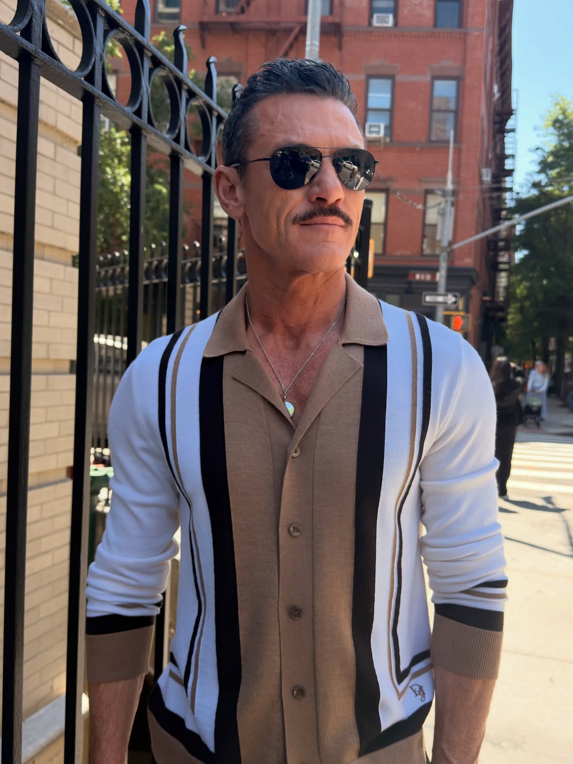 @goodmorningamerica talking about @rockyhorrorbway today!!!!

Style @chrisbrownstylist 
top by @dolcegabbana 
Trousers by @thefrankieshop 
Shades by @oliverpeoples