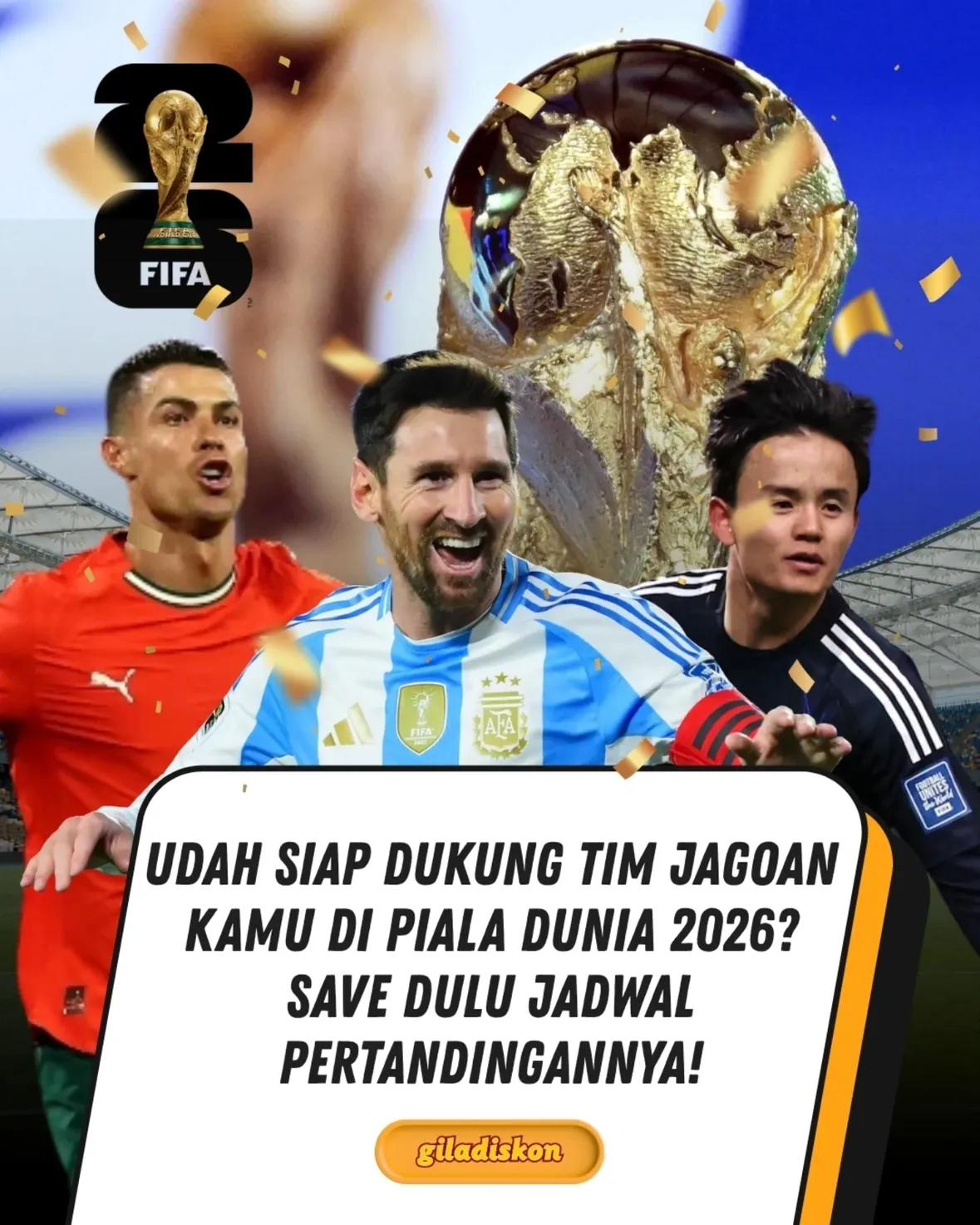 Tak terasa Piala Dunia sebentar lagi, berikut jadwalnya ya. 🫰

Yang mana neh jagoan kamu, sobat Giladiskon?

Kami : Argentina. 👌