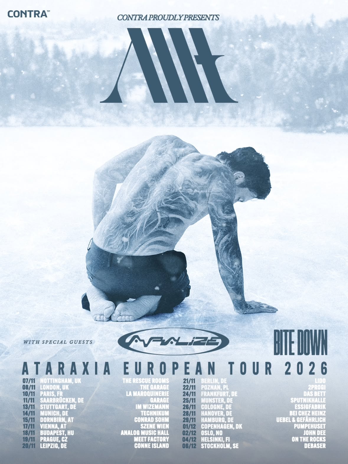 This winter we’re taking Ataraxia across Europe with @avralizemusic and @bitedownmusic ❄️

We can’t wait to finally get back out there and share these songs with you.

Tickets available now.

07.11.2026 UK-Nottingham, The Rescue Rooms
08.11.2026 UK-London, The Garage
10.11.2026 FR-Paris, La Maroquinerie
11.11.2026 DE-Saarbruecken, Garage
13.11.2026 DE-Stuttgart, Im Wizemann Club
14.11.2026 DE-Munich, Technikum
15.11.2026 AT-Dornbirn, Conrad Sohm
17.11.2026 AT-Vienna, Szene Wien
18.11.2026 HU-Budapest, Analog Music Hall
19.11.2026 CZ-Prague, Meet Factory
20.11.2026 DE-Leipzig, Conne Island
21.11.2026 DE-Berlin, Lido
22.11.2026 PL-Poznan, 2progi
24.11.2026 DE-Frankfurt, DAS BETT 
25.11.2026 DE-Munster, Sputnikhalle
26.11.2026 DE-Cologne, Essigfabrik
28.11.2026 DE-Hanover, Béi Chéz Heinz
29.11.2026 DE-Hamburg, Uebel & Gefährlich
01.12.2026 DK-Copenhagen, Pumpehuset
02.12.2026 NO-Oslo, John Dee 
04.12.2026 FI-Helsinki, On The Rocks
06.12.2026 SE-Stockholm, Debaser

See you there!

Artwork photography by @stroberg.hampus 
Artwork design by @damlupton