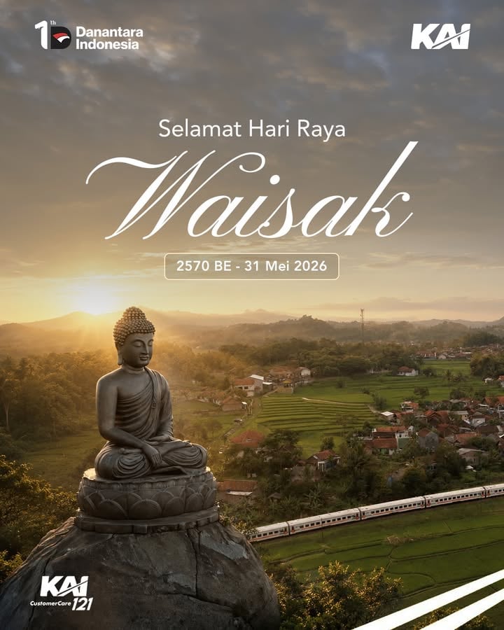 Di tengah perjalanan kehidupan yang terus bergerak, ada kalanya kita perlu berhenti sejenak untuk menemukan ketenangan dalam diri.

Hari Raya Waisak mengajarkan tentang kebijaksanaan, kasih sayang, dan kedamaian yang dapat menjadi cahaya dalam setiap langkah perjalanan kita.

Semoga kebahagiaan, ketenangan, dan kedamaian senantiasa menyertai setiap langkah menuju kebaikan. 

Selamat Hari Raya Waisak 2570 BE.

#KAI121
#HariRayaWaisak
#Waisak2569BE
#KAISemakinMelayani