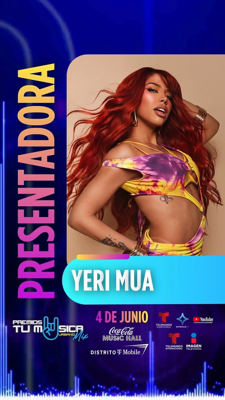 🔥 Una de las figuras más virales e influyentes de Latinoamérica llega a la gran noche de los premios 🔥🎶 

Yeri Mua será una de las presentadoras oficiales de los Premios Tu Música Urbano Mix 2026 ✨ 

Luego de conquistar las redes sociales como creadora de contenido y referente de belleza, Yeri MUA logró una transición explosiva hacia la música urbana con éxitos como “Chupón” y “Línea del Perreo”, consolidándose rápidamente dentro del reguetón latino. 

Su impacto digital la ha convertido en una de las personalidades hispanohablantes más influyentes en plataformas como Facebook y TikTok, donde ha dominado tendencias y conectado con millones de seguidores alrededor del mundo. 

📍 Coca-Cola Music Hall 
🗓️ 4 de junio 

🎟️ Boletos disponibles en Ticketera