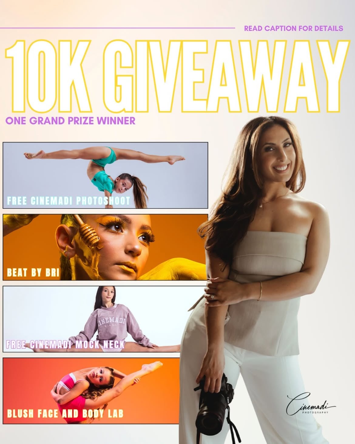 ✨ 10,000 FOLLOWERS?! ✨

i truly cannot believe we’re here. from the bottom of my heart, thank you for every like, comment, share, booking, model call application, and kind word over the years. what started as a dream has grown into something bigger than i ever imagined, and i’m so grateful for every single one of you who has supported Cinemadi along the way 🤍

to celebrate this HUGE milestone, i’ve teamed up with some amazing local businesses to give ONE lucky winner the ultimate giveaway package! 🎉

🏆 THE GRAND PRIZE INCLUDES:
📸 A FREE indoor photoshoot with Cinemadi Photography
👕 A FREE mock neck sweatshirt of your choice
💄 A complimentary makeup session from Beat by Bri for your photoshoot
✨ A FREE service from Blush Face & Body Lab

Winner must be 14+ to redeem the Blush Face & Body Lab service. If the winner is under 14 years old, they will receive a special skincare goodie package instead! 🤍

HOW TO ENTER:
✨ Like this post
✨ Tag your besties in the comments
✨ Must be following @cinemadi @beat.by.briii @blush_hoboken 
✨ Repost this post to your story and tag us

GIVEAWAY CLOSES TUESDAY JUNE 2

The winner will be announced on thursday, June 4! 🎊

Thank you for helping me reach this incredible milestone. I am so excited to give back to the community that has supported me every step of the way. Good luck everyone! 🤍✨