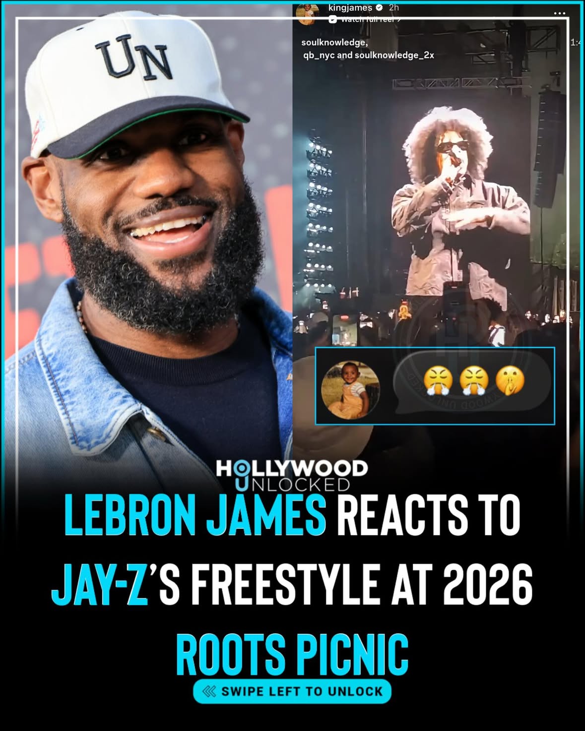 #LeBronJames shares his reaction to #JAYZ’s explosive freestyle at the 2026 #RootsPicnic! #Socialites, thoughts? 👀 (swipe left + view previous post) 📸 Getty Images