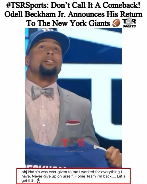 #PressPlay: #TSRSports — #OdellBeckhamJr. has officially announced his return to the New York Giants for the first time since 2019. According to sports journalist #AdamSchefter, this decision came after a visit with the Giants, and the team is now welcoming the 33-year-old wide receiver back. Beckham also worked out for the Giants earlier this offseason.🔥✍🏾:#TSRStaffJR