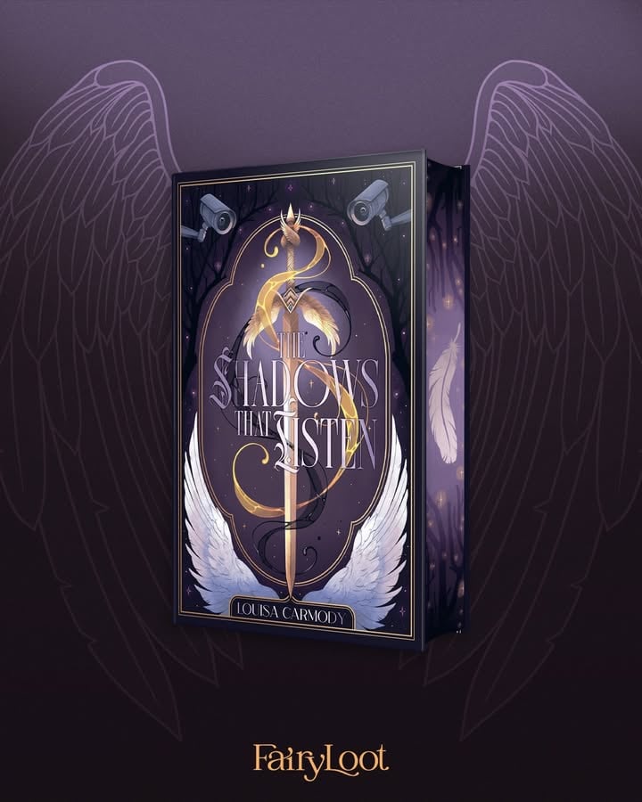 We are so excited to present to you… ‘The Shadows That Listen’ Exclusive Edition, brought to you in collaboration with @louisacarmodybooks and @orbitbooks_uk!

Five years after angels brought humanity to its knees, a hardened warrior must trust the immortal enemy she swore to hate to survive the darkness hunting them both. In a world ruled by curfews, monsters, and fallen gods, one missing man could ignite a war between heaven and humanity…

What makes this Exclusive Edition special?
🪽 Exclusive redesigned cover with foil by @rosdottir
💜 Full colour character artwork on the hardcover by @innervalue
🗡️ Character artwork on the endpapers by @innervalue (different front and back)
🎥 Digitally sprayed edges on all three edges by @rosdottir
🪶 Signed by the author, Louisa Carmody ✒️

This book is categorised as Adult and is suitable for readers aged 18+.

This is NOT part of our normal monthly subscriptions, and if you wish to order a copy, it will be available on our website (we ship to many countries worldwide).

‘The Shadows That Listen’ Exclusive Edition will be available for £24 GBP / $32 USD + shipping and is expected to ship around October/November.

Early Access will take place as follows on June 25th:
💜 10am BST: UK/INT active subscribers
💜 4pm BST: US/Canada active subscribers
If we have any copies remaining, these will be available to the public on June 26th at 10am BST for UK/INT customers and 4pm BST for US/Canada customers from the online shop.

Do you love this edition as much as we do? 🤩

Graphics by @blanca.design
#FairyLoot #Fantasy #Bookish #TheShadowsThatListen #LouisaCarmody