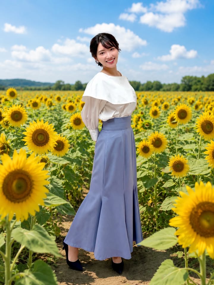 ☀️
ひまわり畑を出してもらいました🌻
チャッピー作🪄

お家のひまわりは
1週間ほど元気に咲いていましたが、
昨日の暑さにやられてしまい…🫠

カーネーションは元気で、
つぼみが開きました💐

窓際に置くのはやめます🥺

#ひまわり畑🌻 #白ブラウス #マーメイドスカート #久保井朝美