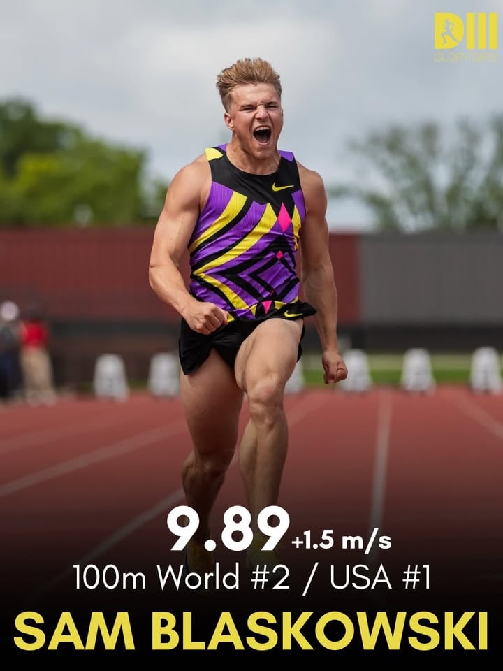 SAM BLASKOWSKI!!!!

Holy cow! Are you kidding me?! What a run for Sam Blaskowski at the Music City Festival!

A huge personal best of 9.89!! He moves to World #2 (tied) and is currently the USA #1!!

He’s gone 9.99(+5.5) so first time with legal wind!

Big moves for the D3 legend!!

📸: @dsn.pics / @themidwestmiles
