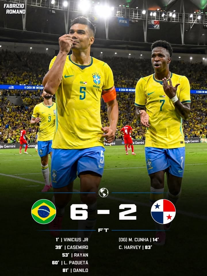 🚨 𝐁𝐑𝐀𝐙𝐈𝐋 𝐀𝐑𝐄 𝐂𝐎𝐌𝐈𝐍𝐆 𝐒𝐓𝐑𝐎𝐍𝐆! 👀🇧🇷

…the Seleção score 6️⃣ goals, Vini and Case hit the 6️⃣7️⃣🎶