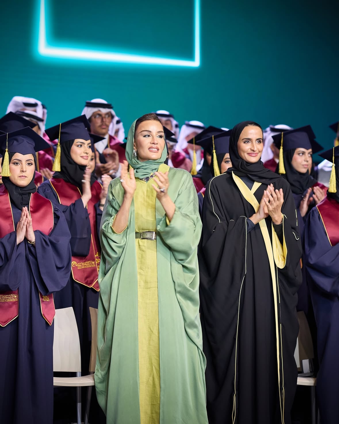 -
أبنائي وبناتي الخريجين، أنتم رأسمالنا البشري، والطاقة المتجددة التي نحن على يقين بأن معينها لا ينضب ومددها لا ينقطع متى أحسنّا استثمارها وتوظيفها. أهنّئُكم وأتمنّى لكم التوفيقَ والنجاح الباهر في المرحلة الجديدة من حياتكم. 

 
Dear Graduates, you are our most valuable asset. When nurtured, empowered and invested in wisely, your potential will have no limits. Congratulations, and I wish you continued success and excellence as you embark on a new chapter of your lives.