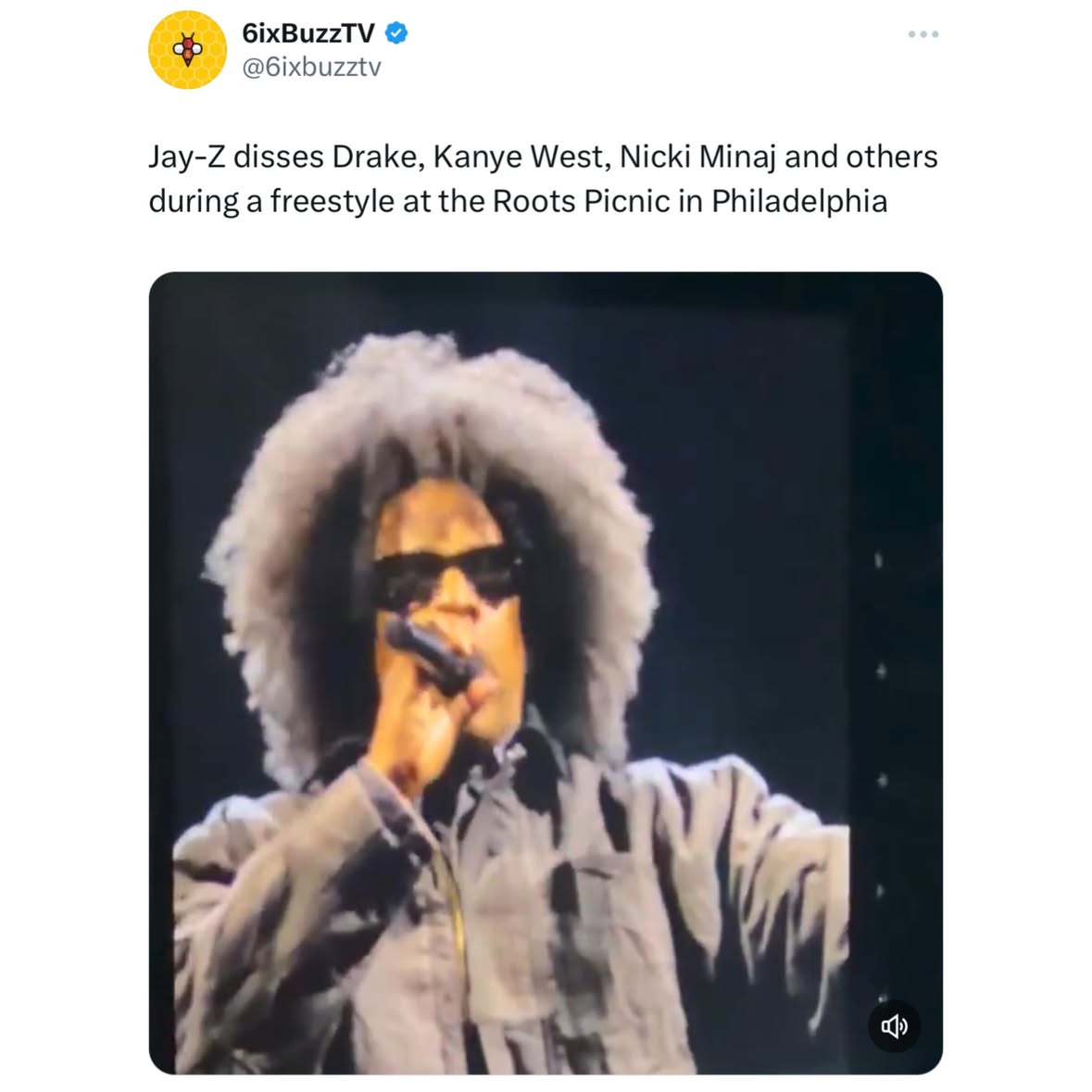 Jay-Z calls out Drake, Kanye West, Nicki Minaj and others in a freestyle at the Roots Picnic in Philadelphia last night 6️⃣🐝

One bar appeared to target Drake, who seemingly dissed Jay-Z on his latest album, Iceman: 

“A rapper can’t be my opp […] The jig is up/N***a I’m up 10/ Wrong chart, champ, you gotta look up again/N****s look up to HOV/I never looked up to them”

Jay-Z also appeared to respond to comments Ye previously made about his children: 

“You ever heard of wonder-kin? My children are some of them/Have you n***as have no shame/You really wanna get under my skin? I’ll really get under ya skin (stab)/ask Un how I’m playing”

 Jay-Z also appeared to address Nicki Minaj: 

“That lady back on that stuff, she sounds like she’s in love with em, Her Ken can’t even… pick they kid….. enough of them,  A rapper can’t be my opp, I got maga republicans, Those sh*ts came from the very top of the government”