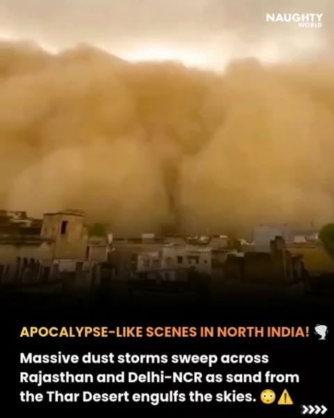🌪️ The sky turned brown, the winds went wild.

Apocalypse-like dust storm sweeps across Rajasthan and Delhi-NCR as Thar Desert sand blankets entire cities. 😳🌫️

Nature just put on a terrifying show. ⚠️
#DustStorm #DelhiNCR #Rajasthan #WeatherAlert