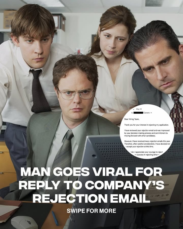 ‘I look forward to joining the team soon’ 😭

A job seeker named Keane is going viral after pulling the coldest UNO reverse on a rejection email. Instead of taking the rejection & moving on, he flipped the script, politely ‘rejecting’ the company’s rejection & thanking them for their interest. The clapback def struck a nerve & resonated with job hunters everywhere.

[📸: via/ GettyImages]
