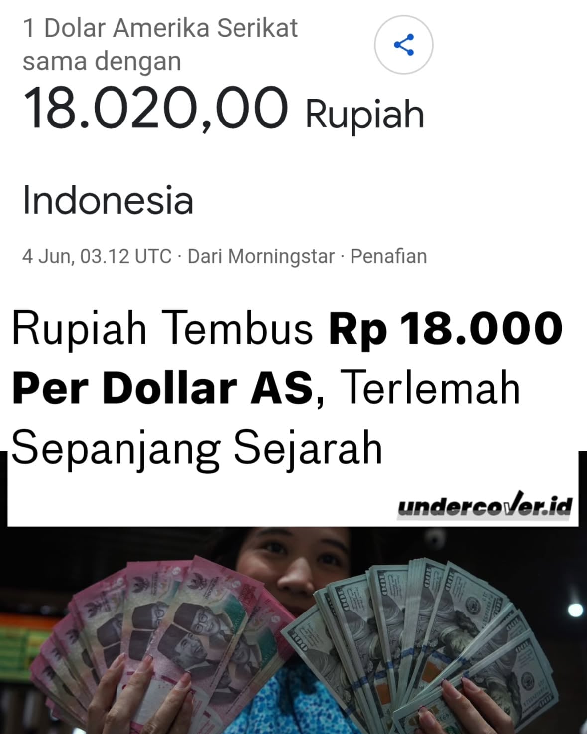 Dollar hari ini kembali menjadi perhatian pelaku pasar dan masyarakat setelah nilai tukar dolar Amerika Serikat (AS) terhadap rupiah menembus level psikologis Rp18.000. 
_
Penguatan mata uang Negeri Paman Sam tersebut menambah tekanan terhadap rupiah yang dalam beberapa waktu terakhir terus mengalami pelemahan.
_
Berdasarkan data pasar pada Kamis, 4 Juni 2026, kurs dolar AS tercatat bergerak di atas level Rp18.000. Kondisi ini memicu kekhawatiran terhadap dampaknya pada berbagai sektor ekonomi, mulai dari perdagangan, investasi, hingga daya beli masyarakat.
_
Mengacu pada data Investing, dolar AS menguat sekitar 49,4 basis poin atau 0,28 persen dan berada di level Rp18.015. Sepanjang perdagangan harian, pergerakan dolar AS berada dalam rentang Rp17.937 hingga Rp18.024.
_
Sementara itu, data Google Finance menunjukkan dolar AS sempat berada di posisi Rp18.010 pada pukul 23.23 UTC atau sekitar 06.23 WIB. Setelah itu, kurs bergerak turun tipis ke level Rp17.971 pada pukul 00.15 UTC atau 07.15 WIB.
_
Adapun berdasarkan data Bloomberg, penguatan dolar AS terhadap rupiah tercatat mencapai 0,71 persen secara harian dengan posisi terakhir berada di level Rp17.966 per dolar AS.
_
Meski terdapat perbedaan angka antarplatform penyedia data, tren yang terlihat menunjukkan bahwa dolar AS masih berada dalam jalur penguatan terhadap mata uang Indonesia.
_
Menanggapi pelemahan rupiah yang terus berlanjut, Bank Indonesia (BI) memastikan akan terus memantau perkembangan pasar keuangan global dan domestik.
_
Kepala Departemen Komunikasi BI Ramdan Denny Prakoso mengatakan bank sentral akan terus hadir di pasar untuk menjaga stabilitas nilai tukar rupiah dan memperkuat ketahanan eksternal ekonomi nasional.
_
"BI terus berada di pasar dengan mengoptimalkan seluruh instrumen kebijakan yang dimiliki untuk memastikan mekanisme pasar berjalan dengan baik dan menjaga kecukupan likuiditas valas guna turut mendukung stabilitas pasar keuangan," kata Denny dalam keterangan tertulis Rabu (3/6/2026).
_
Menurutnya, BI akan terus mengambil langkah-langkah yang diperlukan agar volatilitas nilai tukar tetap terkendali dan pasar keuangan domestik tetap berjalan dengan baik. (Detikcom)