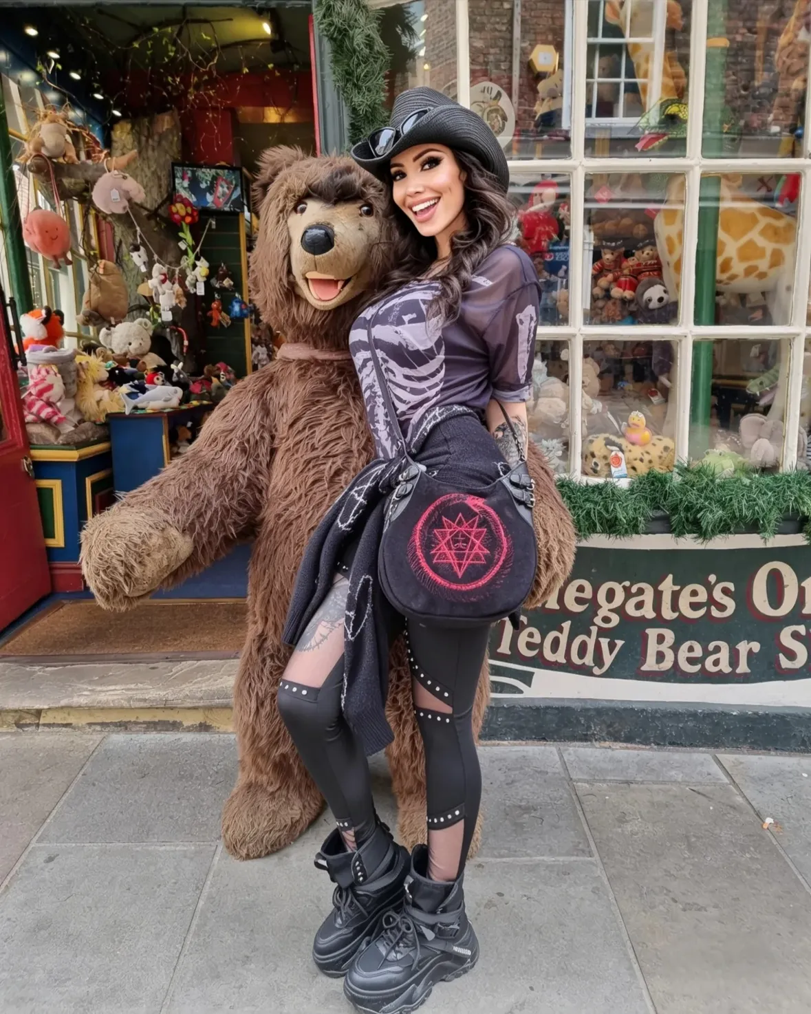 How about this fabulous giant teddy bear though?

Beautiful day with my girlie's, weather was amazing! I got to visit all the little goth shops, didn't spend a fortune although it was so tempting!

17k steps later and I'm so ready for my bed! 😴🤣

I hope your Sunday has been a good one my beautiful creatures 😘 

.
.
.
.
.

#rockchick #altgirlsofinstagram #tattooedgothgirls #streetselfie
York, Falkor, cathedral, architecture, goth cowgirl, dark aesthetic, goth street fashion, alt fashion, goth model, tattooed women, cowboy hat, selfie, days out, Elvira.